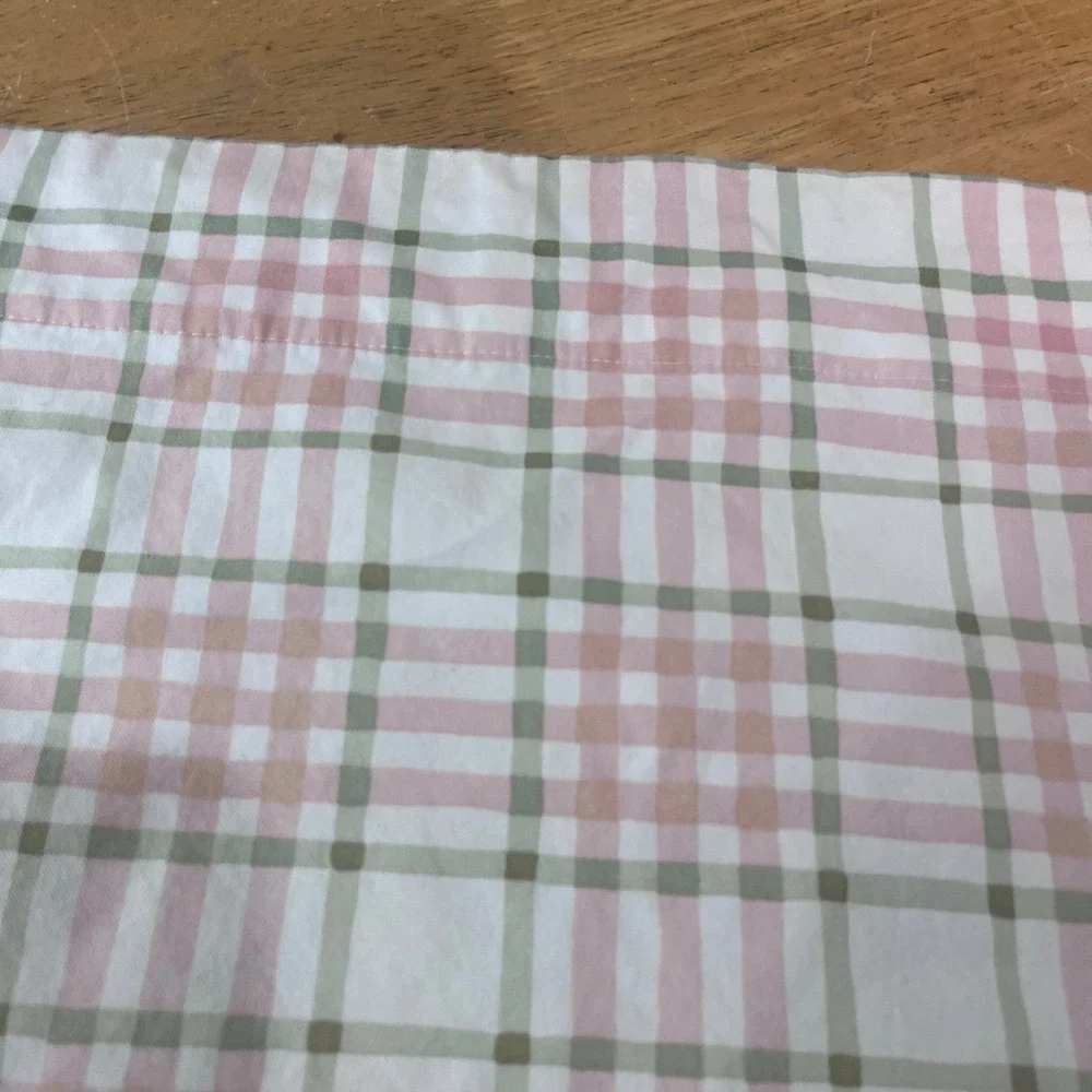 Vtg Country Curtains Pink Sage Green Plaid Lined Window Valance 40x12 USA Made